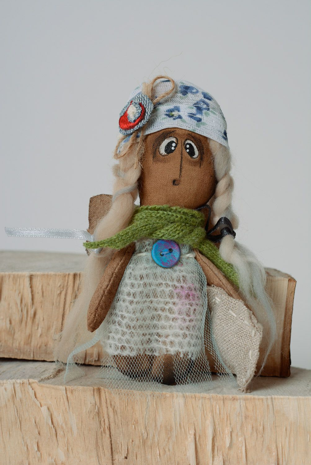 Handmade textile fridge magnet doll imbued with coffee photo 1