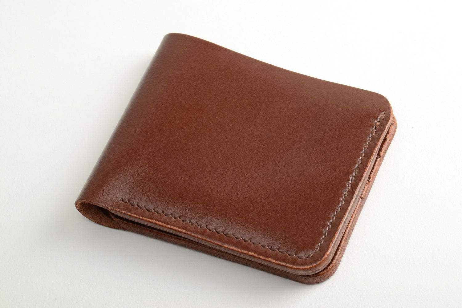 Homemade genuine leather wallet of brown color with 7 departments for men photo 2