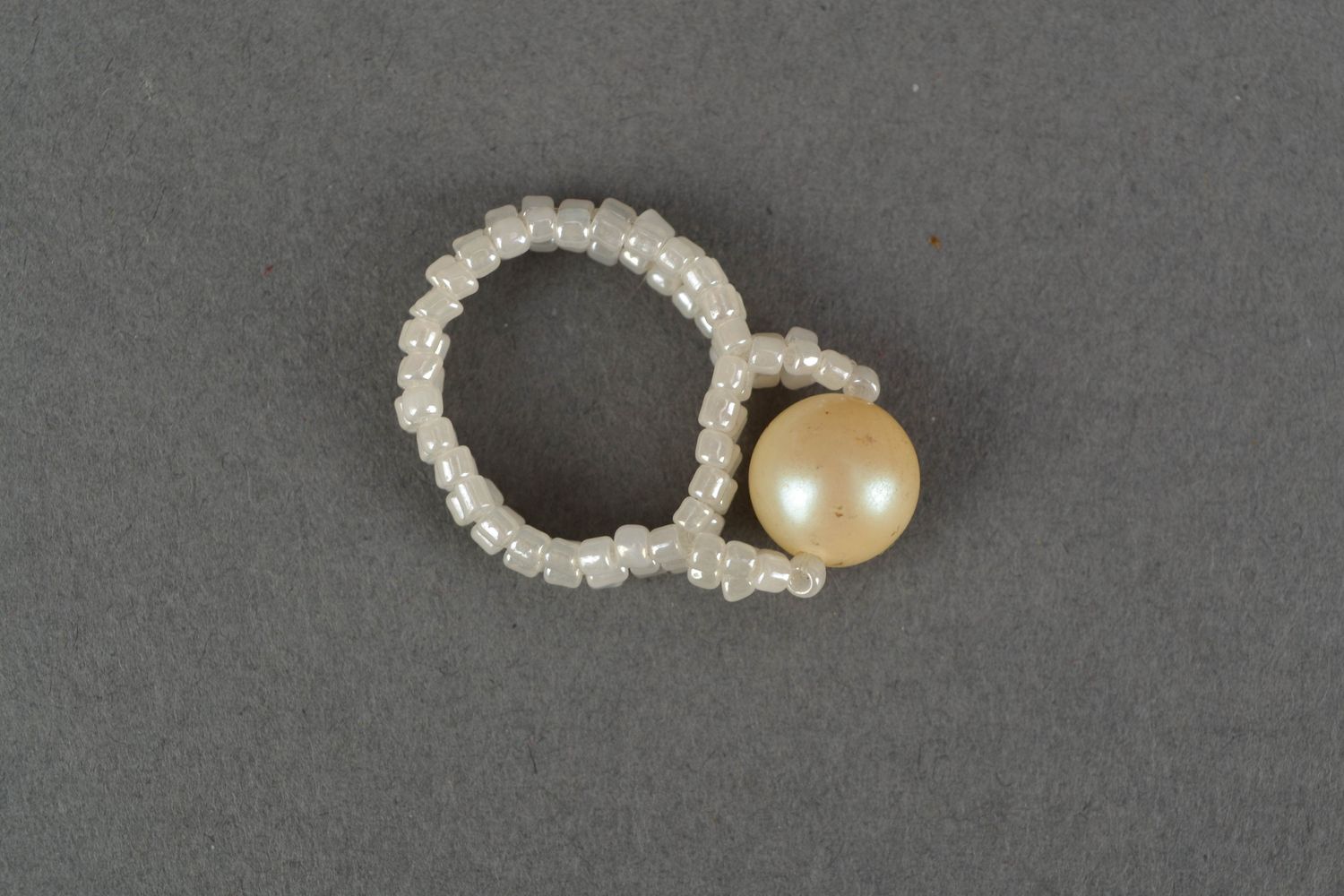Unusual beaded ring White Pearl photo 4
