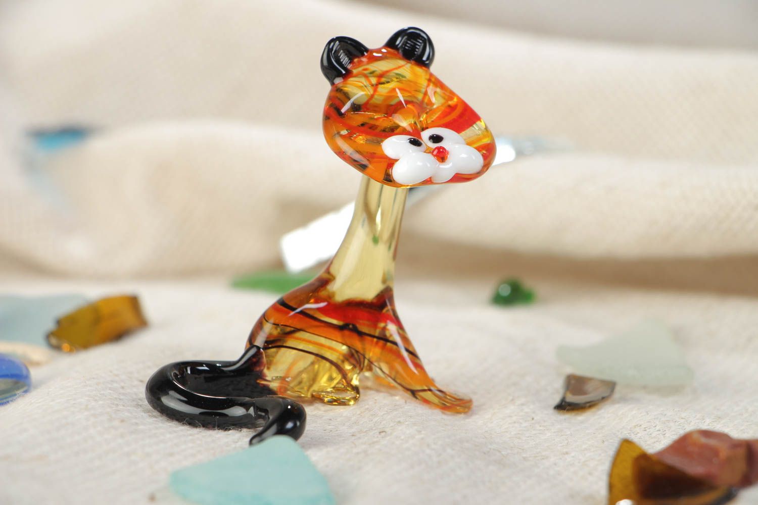 Handmade glass lampwork figurine colored tiger beautiful interior decor element photo 1