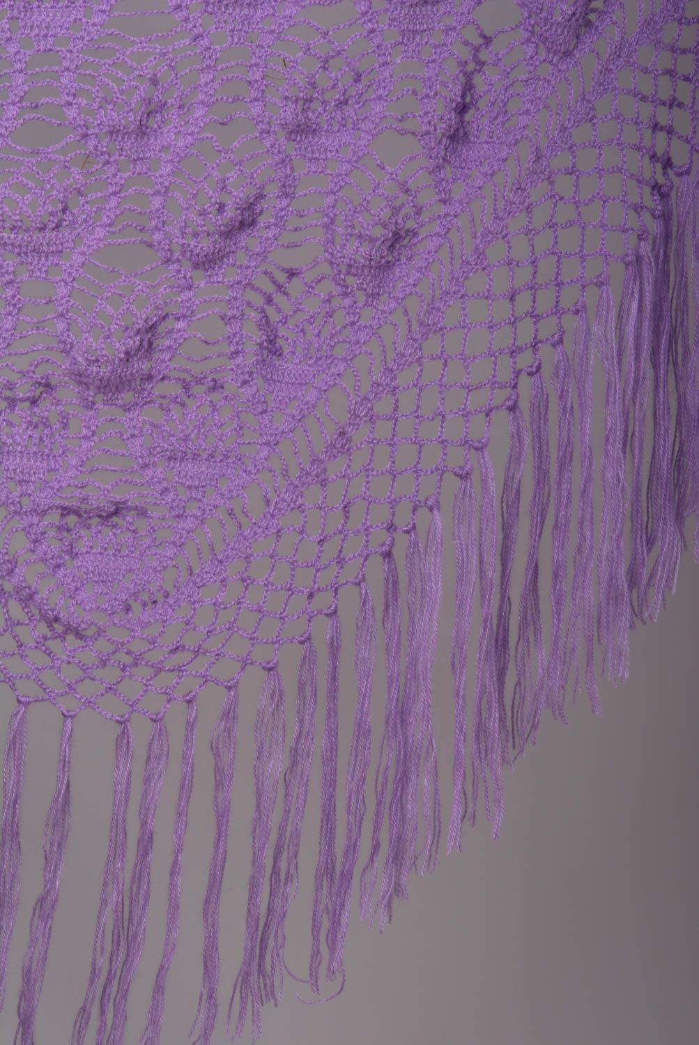 Châle tricoté au crochet en laine lilas fait main ajouré chaud pour femme photo 3