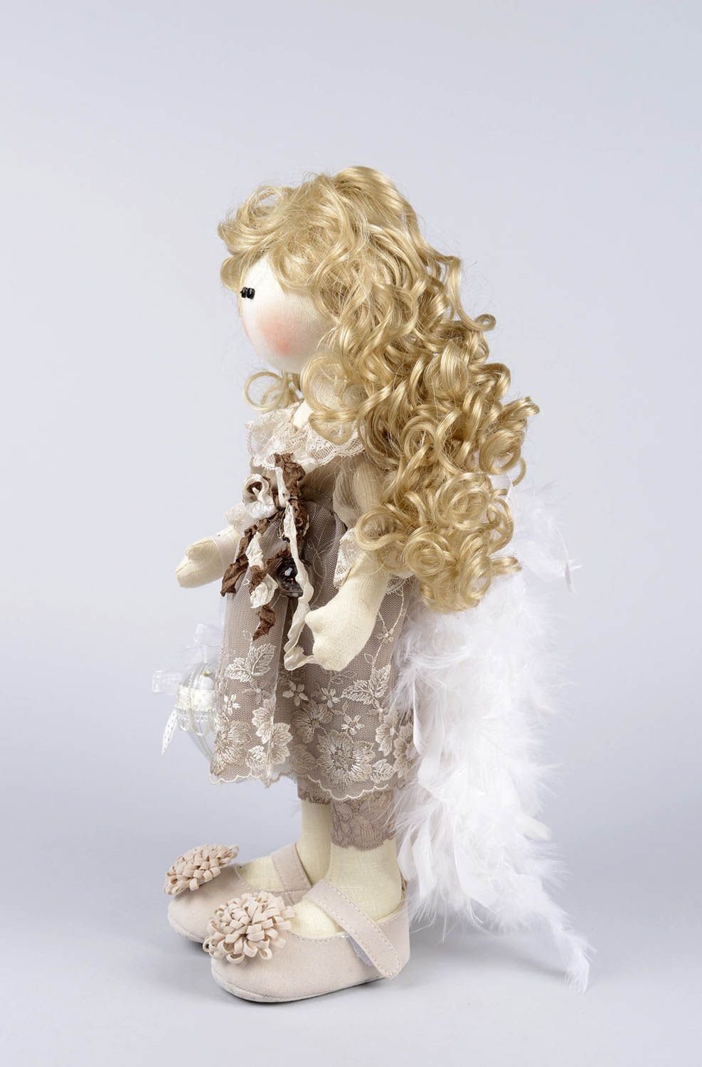 Кукла ручной работы кукла из ткани декоративная кукла в сером платьице  фото 2