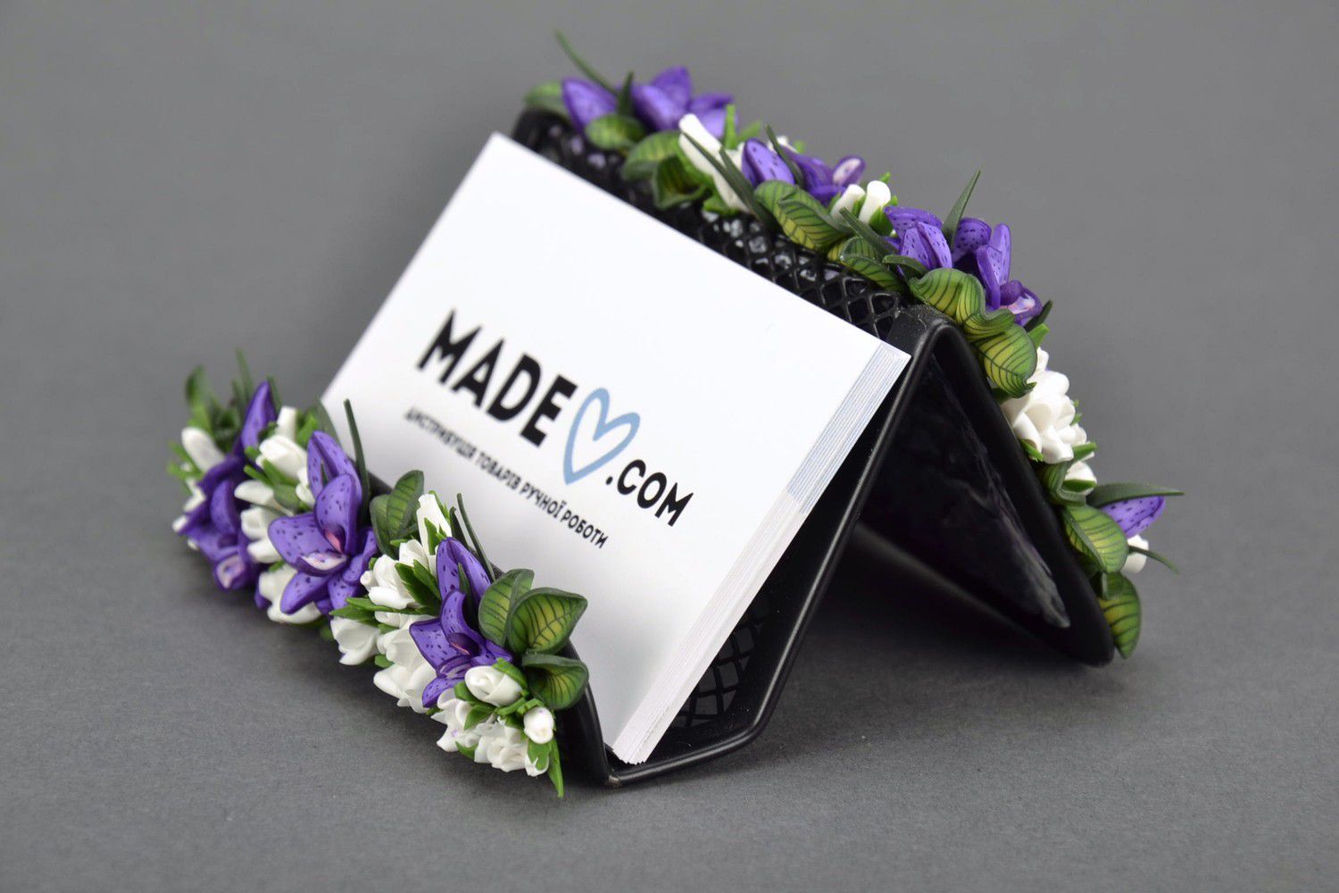 Porte-carte fait main avec fleurs en argile polymérique  photo 4