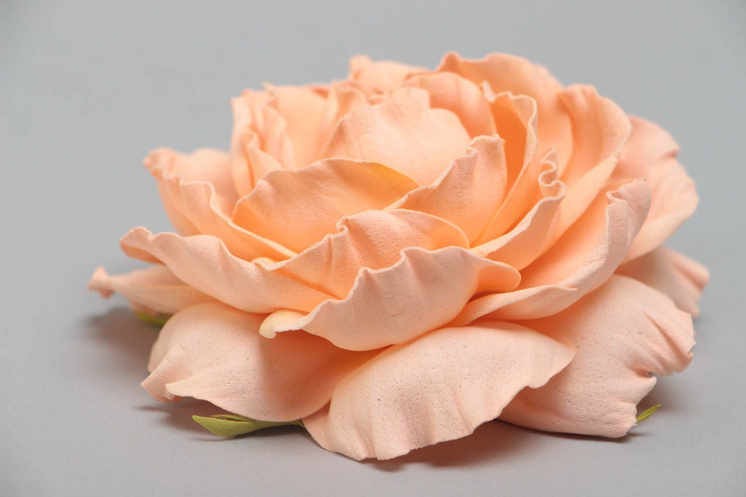 Handmade decorative foamiran flower of tender peach color for jewelry making photo 3