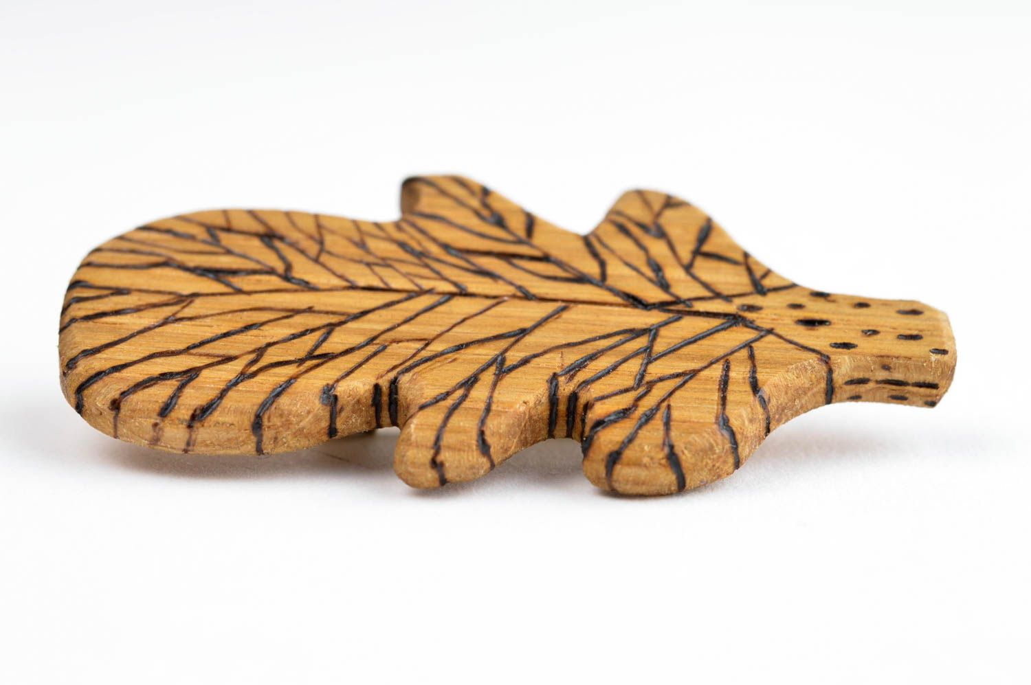 Broche de moda de madera con forma de hoja bisutería artesanal regalo original  foto 2