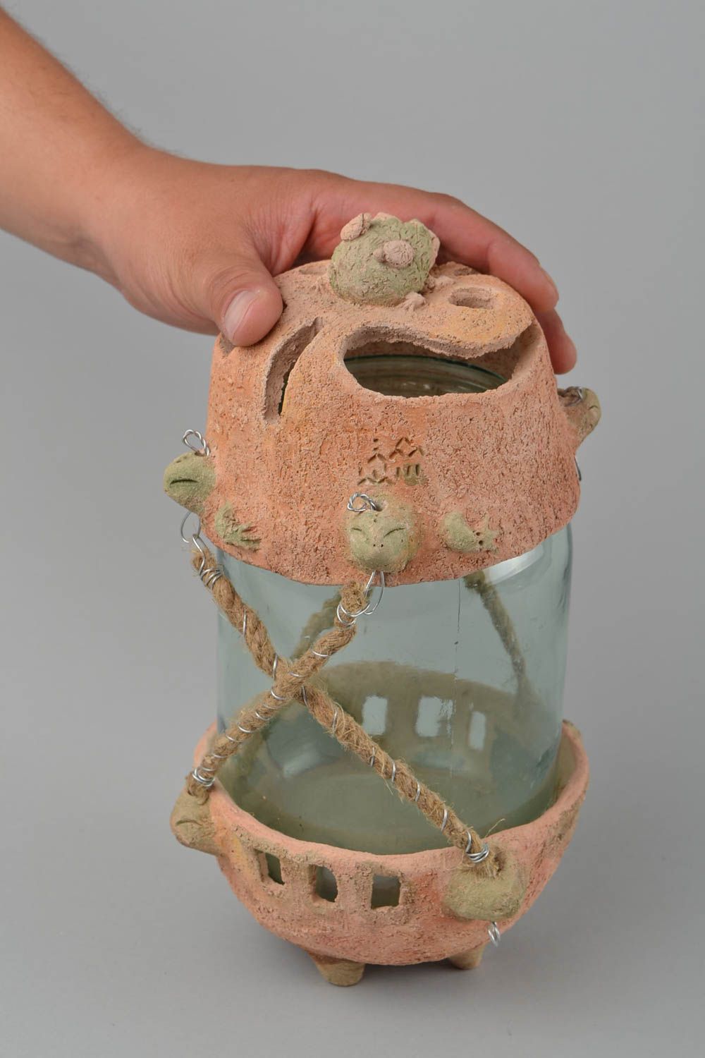 Handgefertigt Kerzenhalter Keramik Wohnzimmer Deko Teelichthalter aus Ton  foto 2
