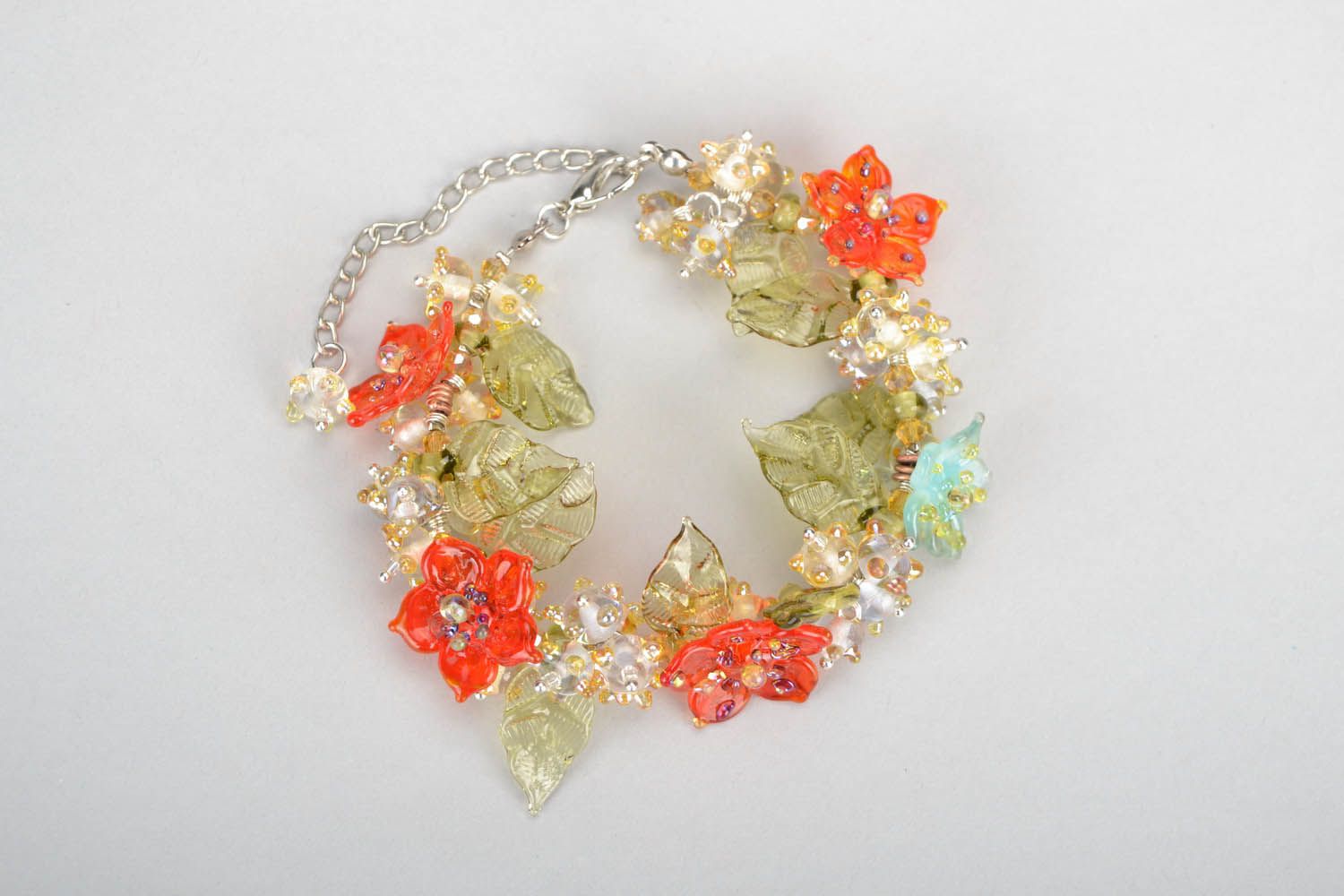Bracelete floral de vidro artesanal  foto 4