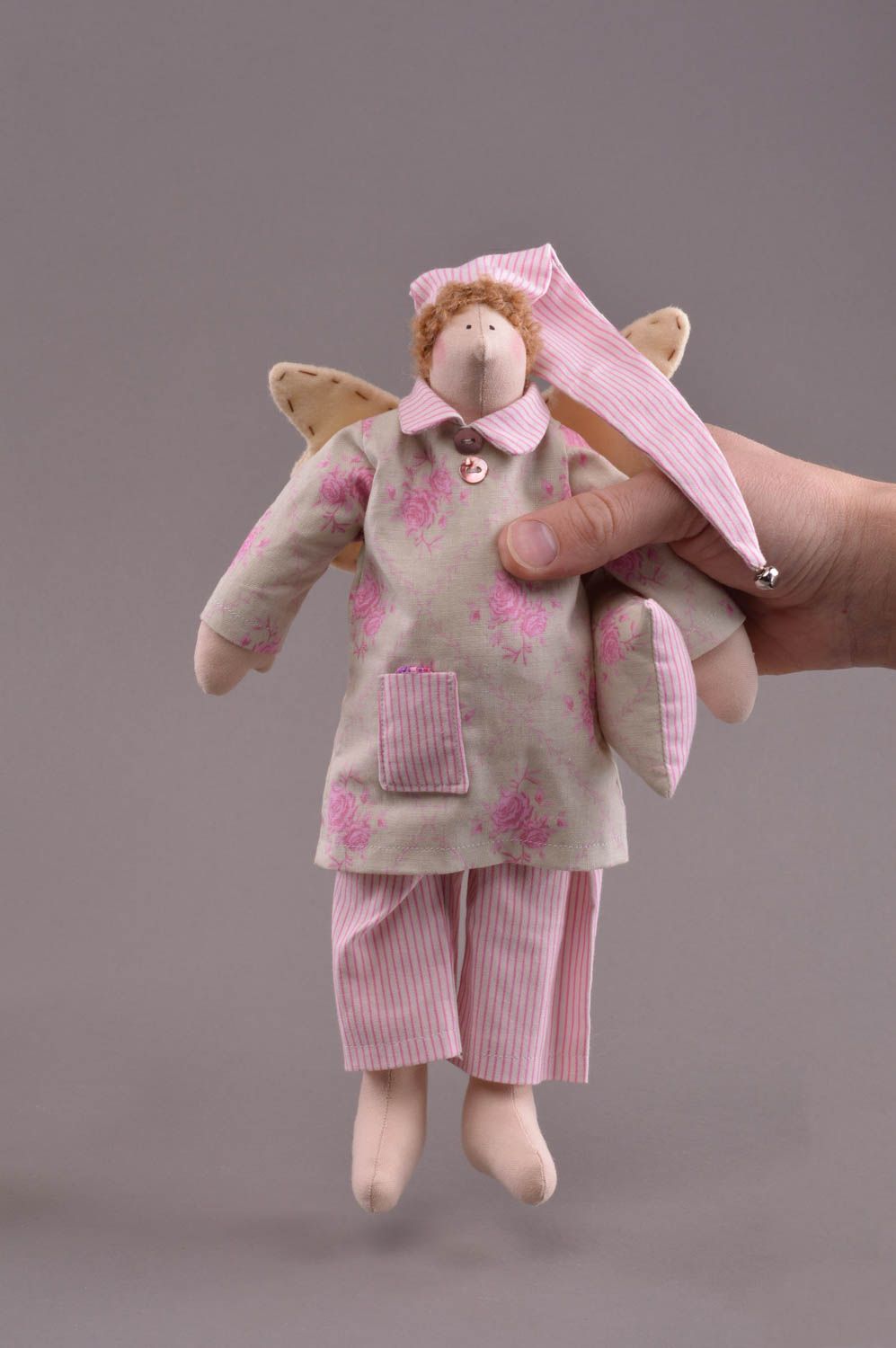 Beautiful handmade collectible fabric soft toy Sleeping Angel photo 4