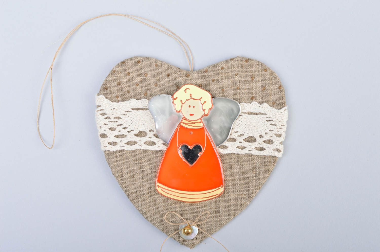 Handmade vintage decorative glass wall hanging heart and angel in gift box photo 2
