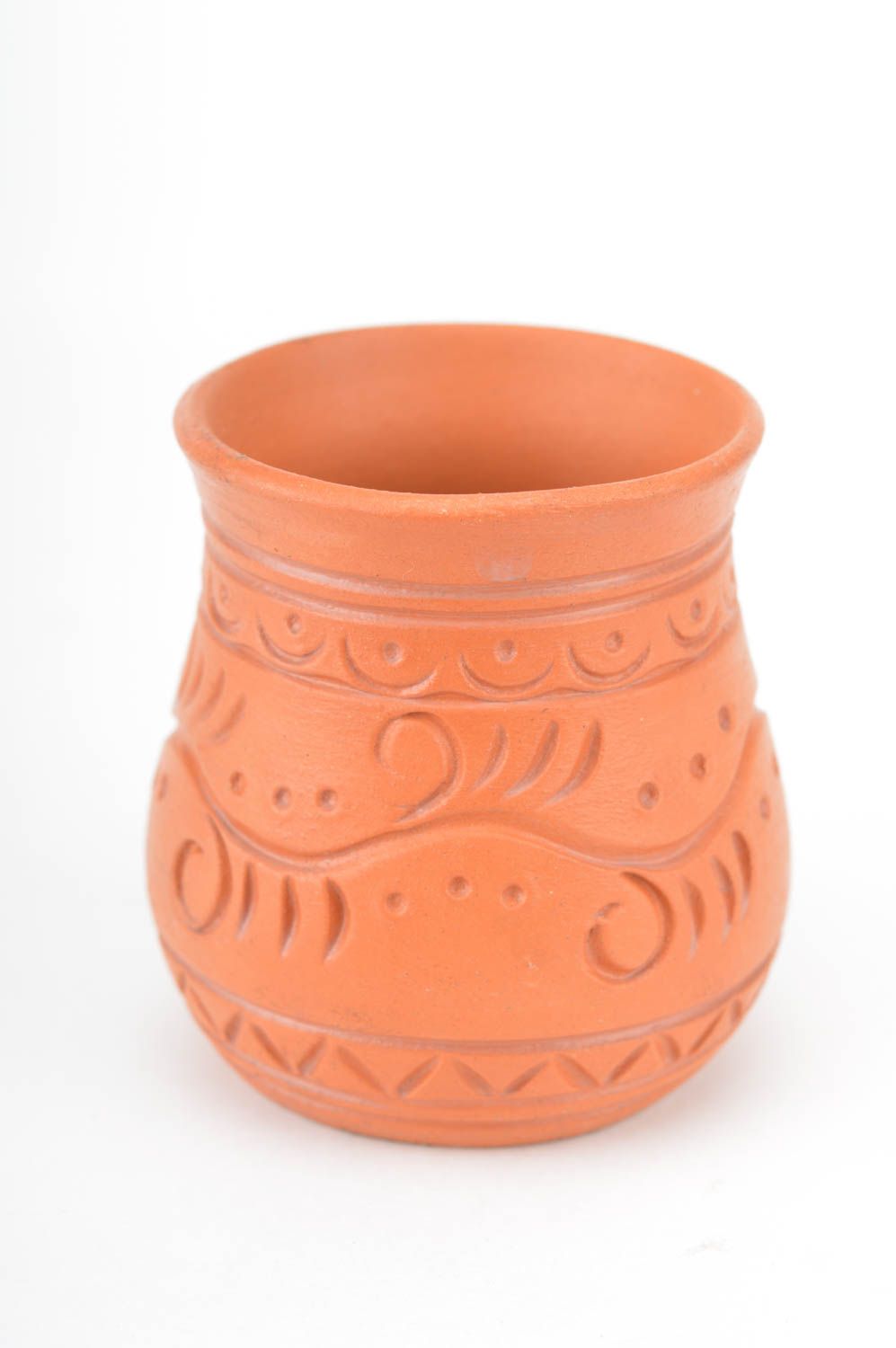 Small decorative ornamented ethnic handmade ceramic shot glass 0.05 l  photo 2