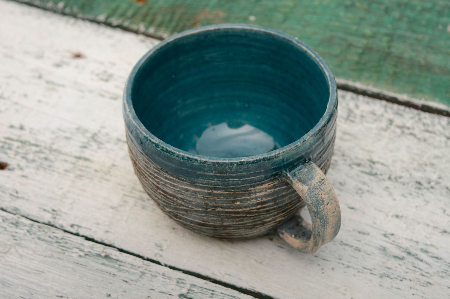 Art ceramic malachite glazed 8 oz teacup with handle photo 2