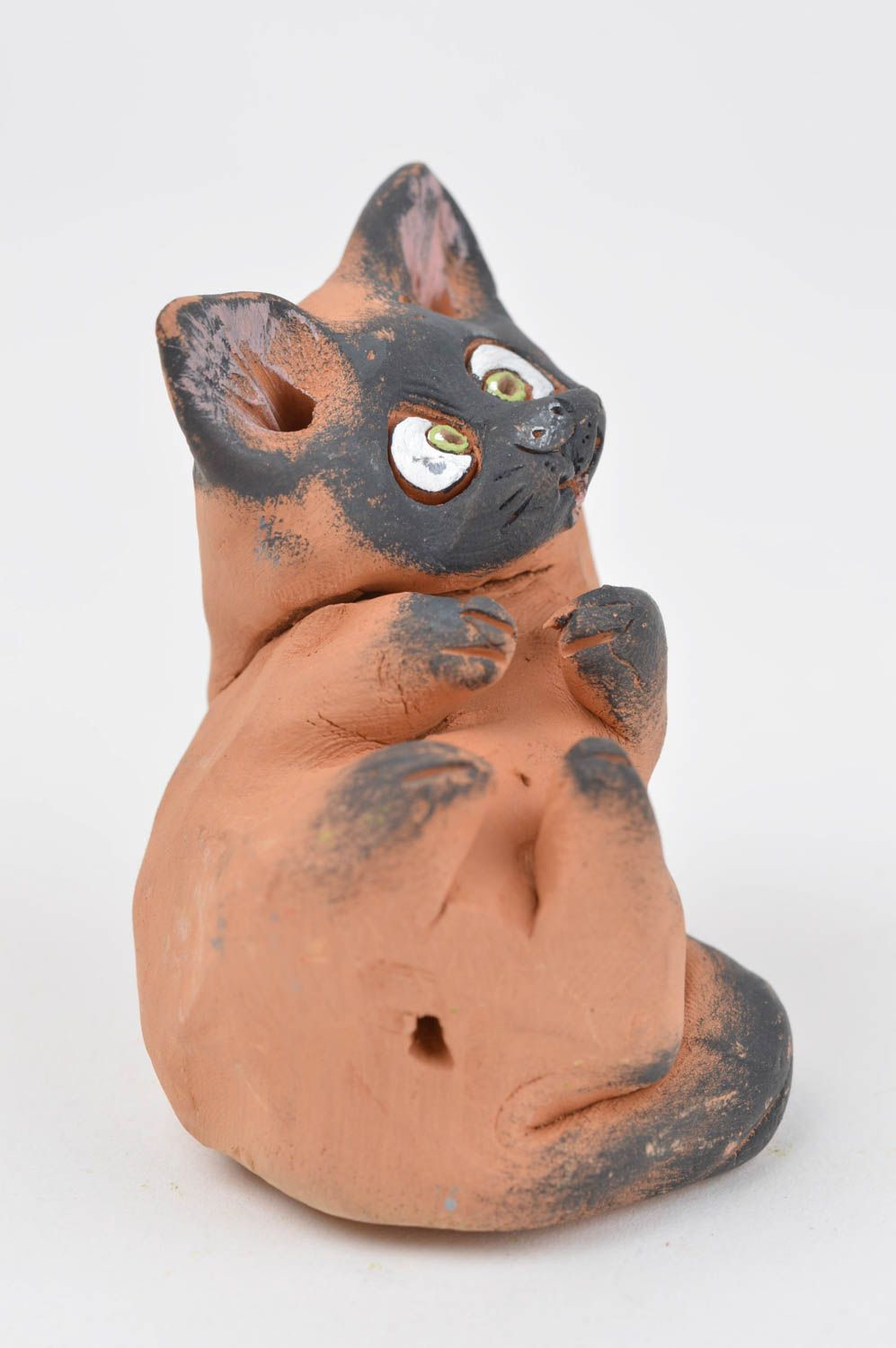 Handgemachte Katzen Figur braun Keramik Deko Wohnzimmer Dekoration originell foto 3