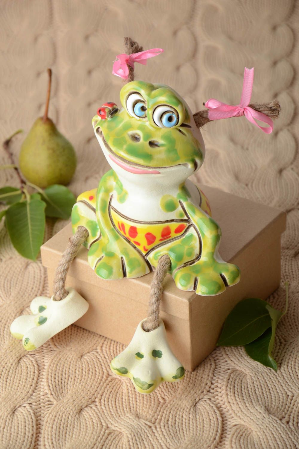 Handgemachte Keramik lustige Spardose Ton Deko Geschenk für Kinder bemalt Frosch foto 1