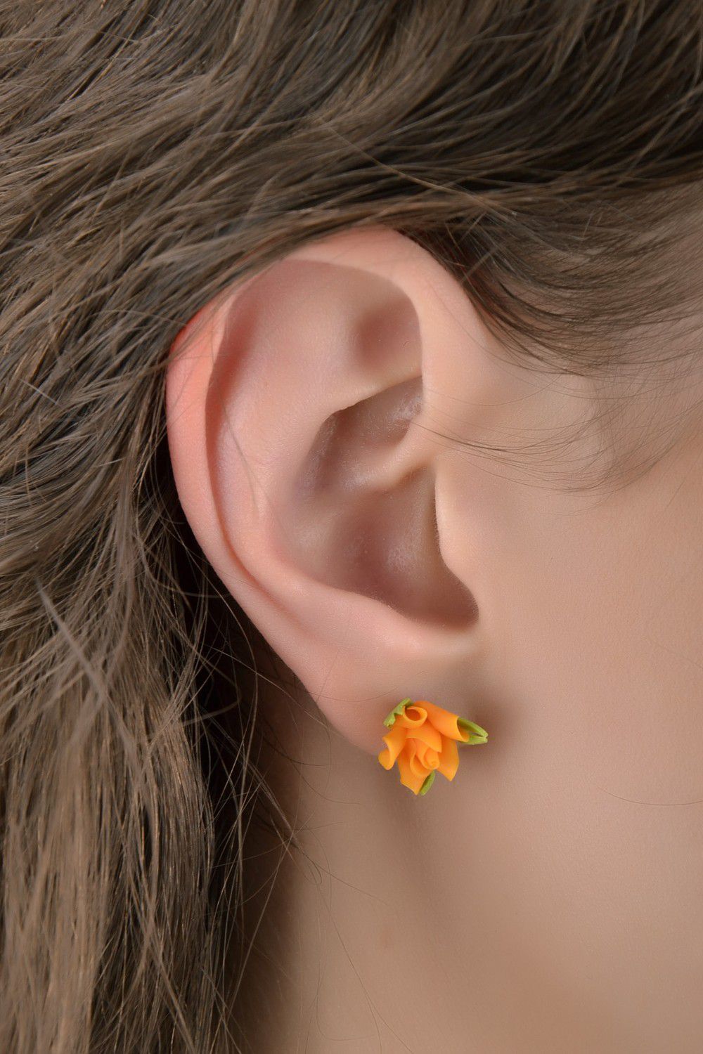 Polymer clay stud earrings Orange Rose photo 4