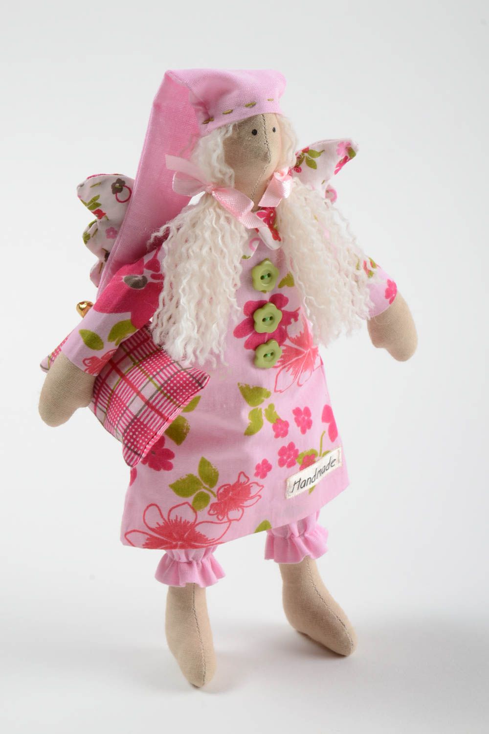Ange en tissu fait main en coton rose jouet de créateur original pour enfant photo 2