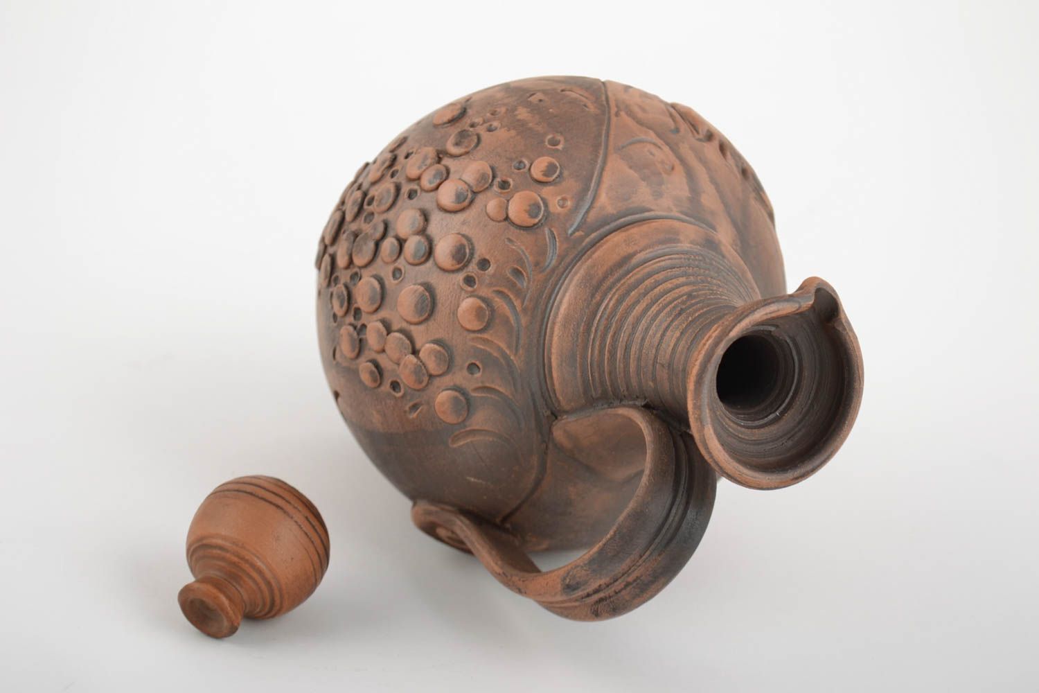 Keramik Krug aus Ton mit Muster mit Griff schön braun handmade für Küche Dekor foto 4