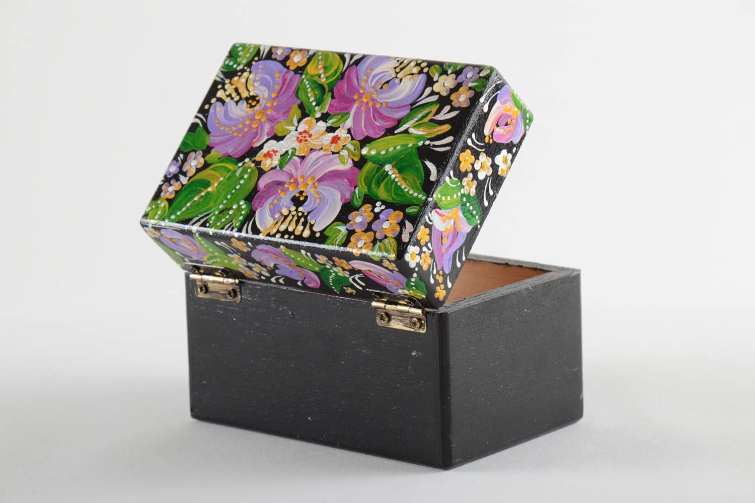 Bright handmade rectangular wooden jewelry box with acrylic painting designer photo 2