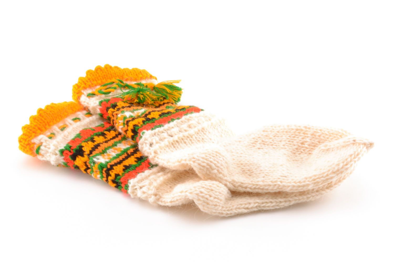 Calcetines de lana tejidos a mano Ornamento amarillo	 foto 4