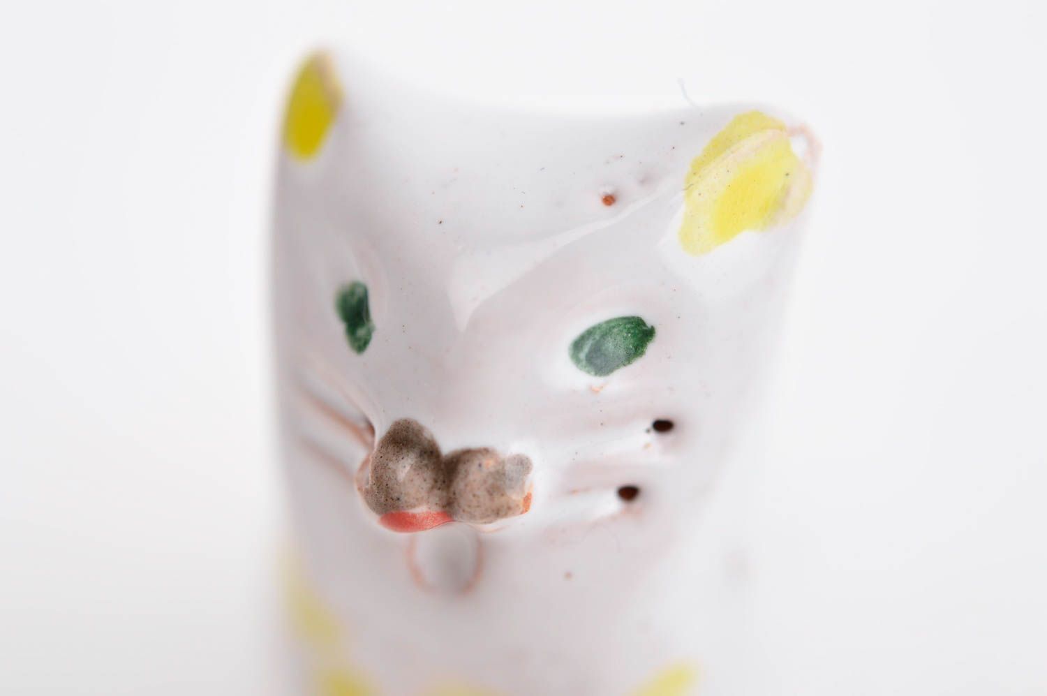 Handmade Keramik Deko Figur aus Ton Tier Statue Miniatur Figur weiße Katze schön foto 1