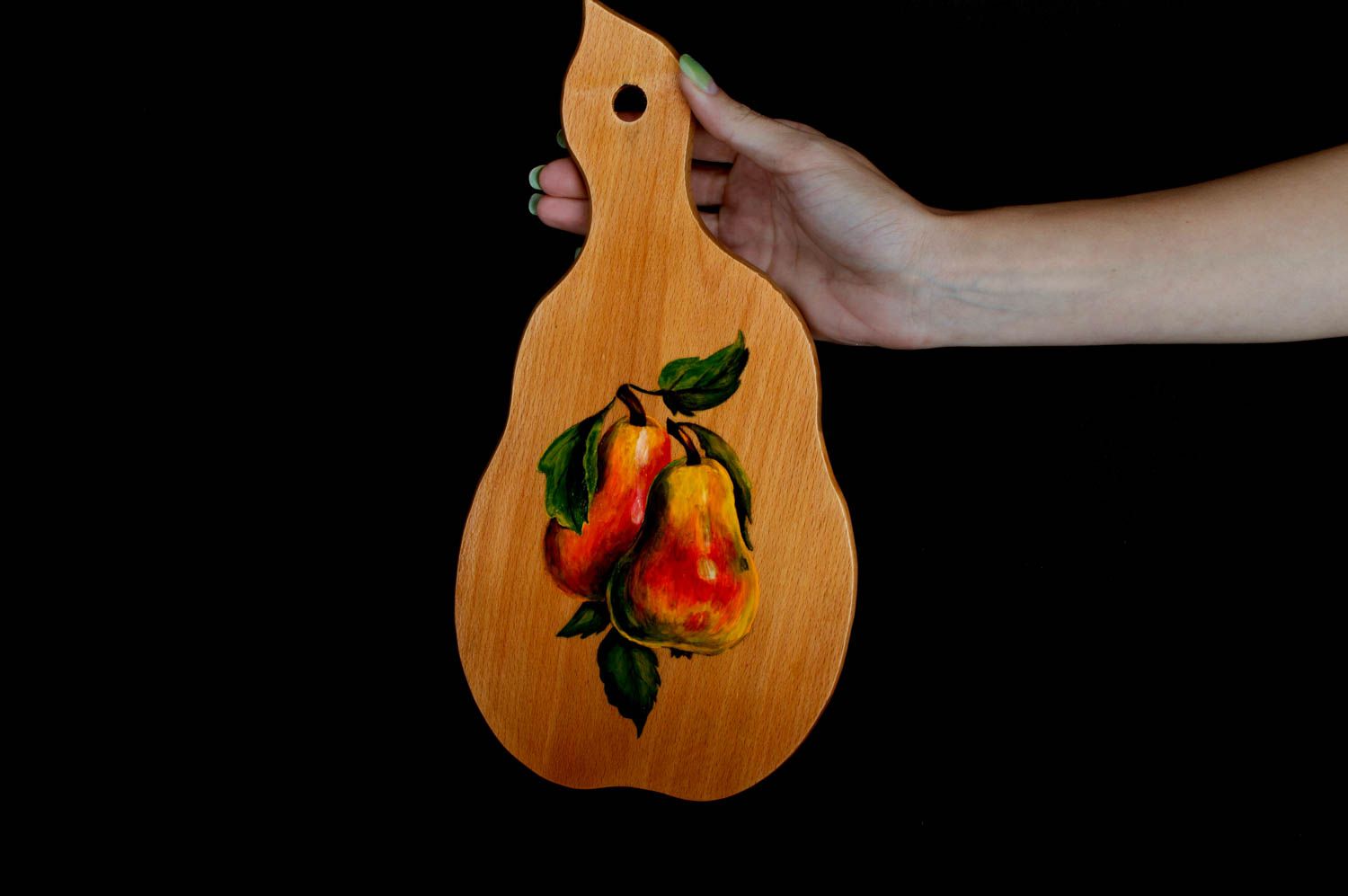 Разделочная доска ручной работы кухонный аксессуар деревянная доска с грушками фото 1