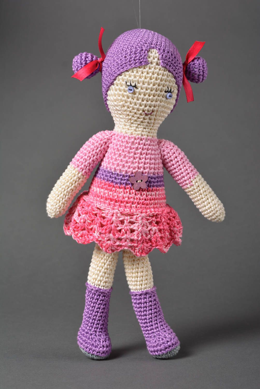 Grande poupée en coton Jouet fait main tricoté au crochet Cadeau enfant original photo 1