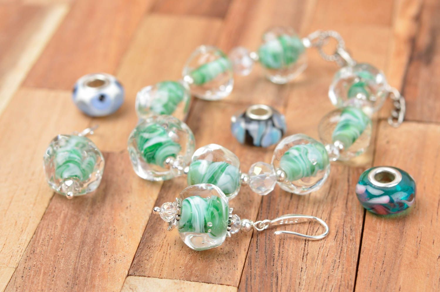 Lampwork earrings handmade glass bracelet glass accessories for girls photo 1