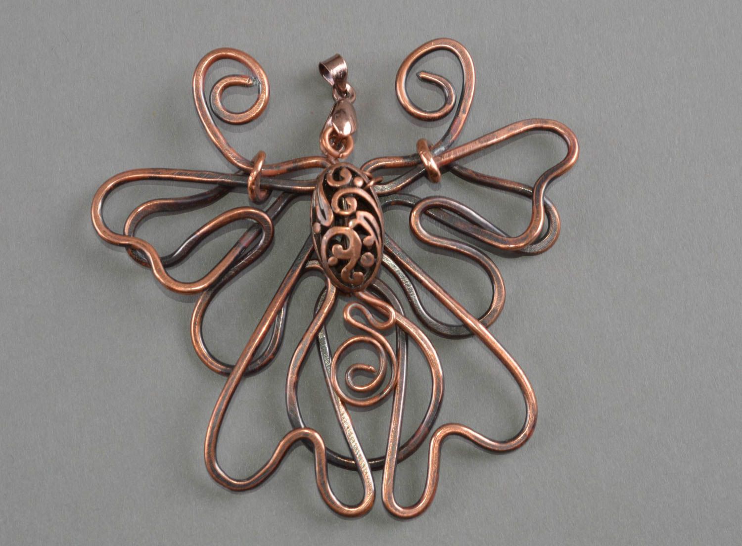 Copper handmade pendant unusual beautiful necklace metal cute accessory photo 2