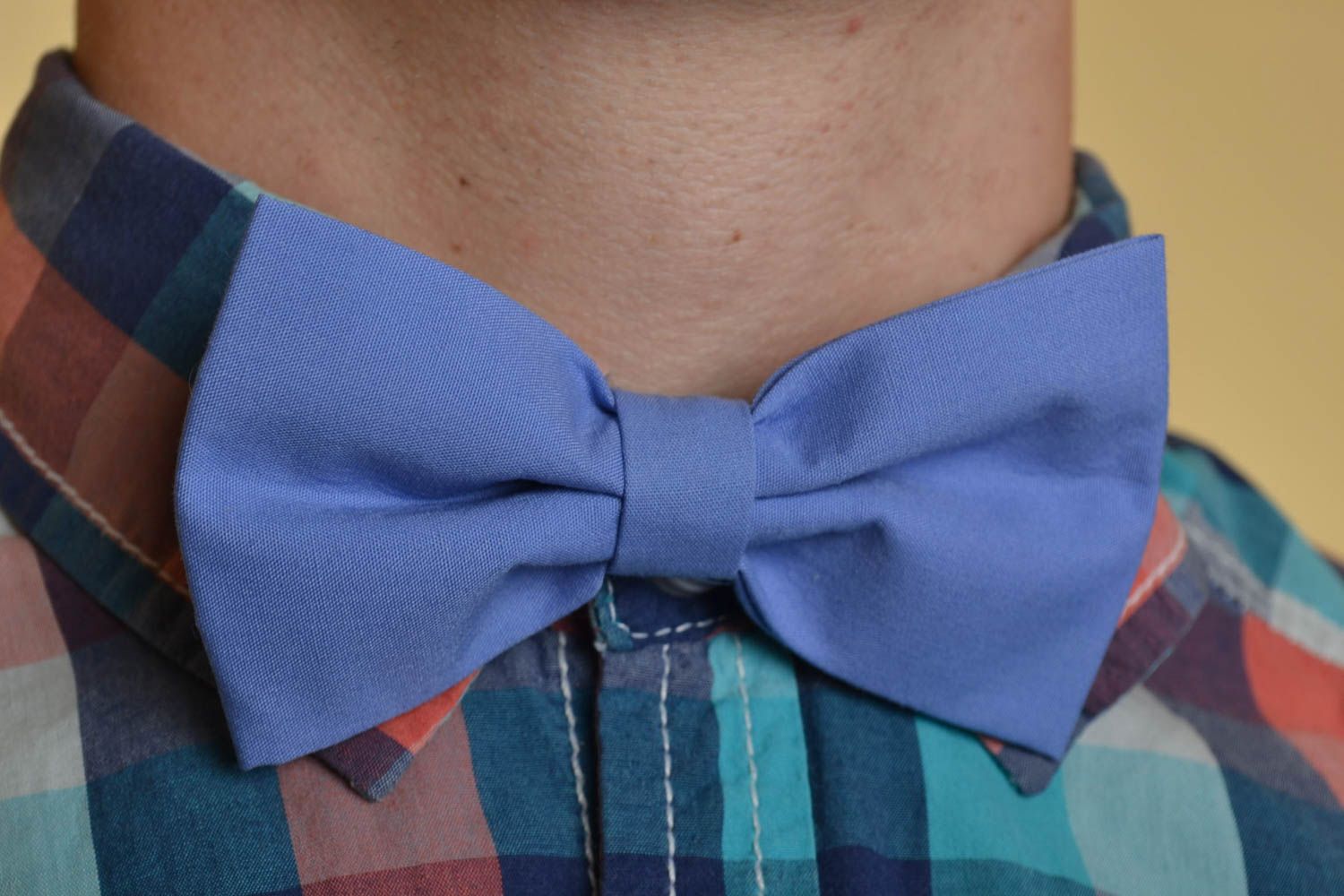 Beautiful blue handmade textile bow tie unisex accessory photo 1