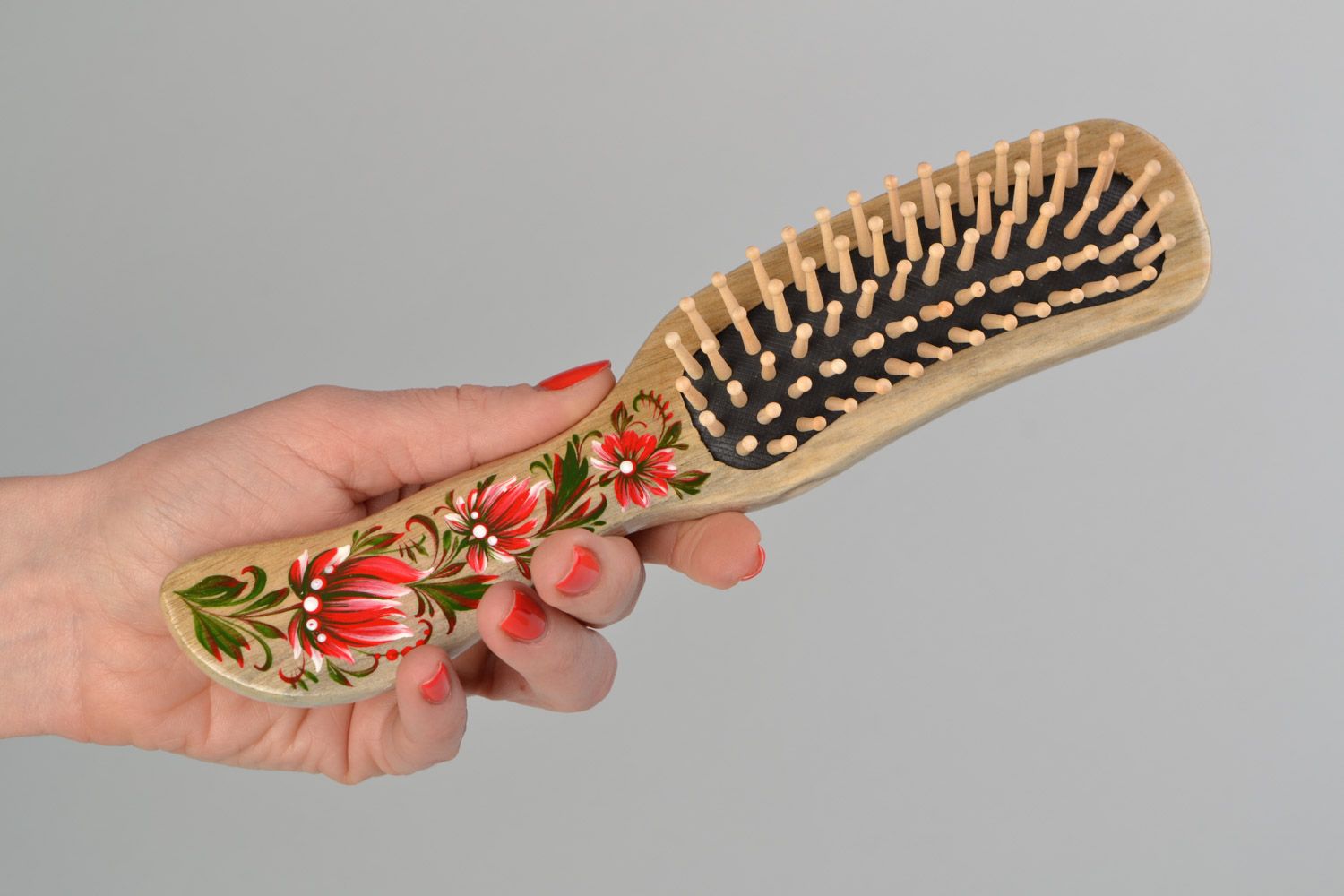 Schöner künstlerischer Haarkamm aus Holz mit Petrykiwka Malerei handmade für Frauen   foto 2