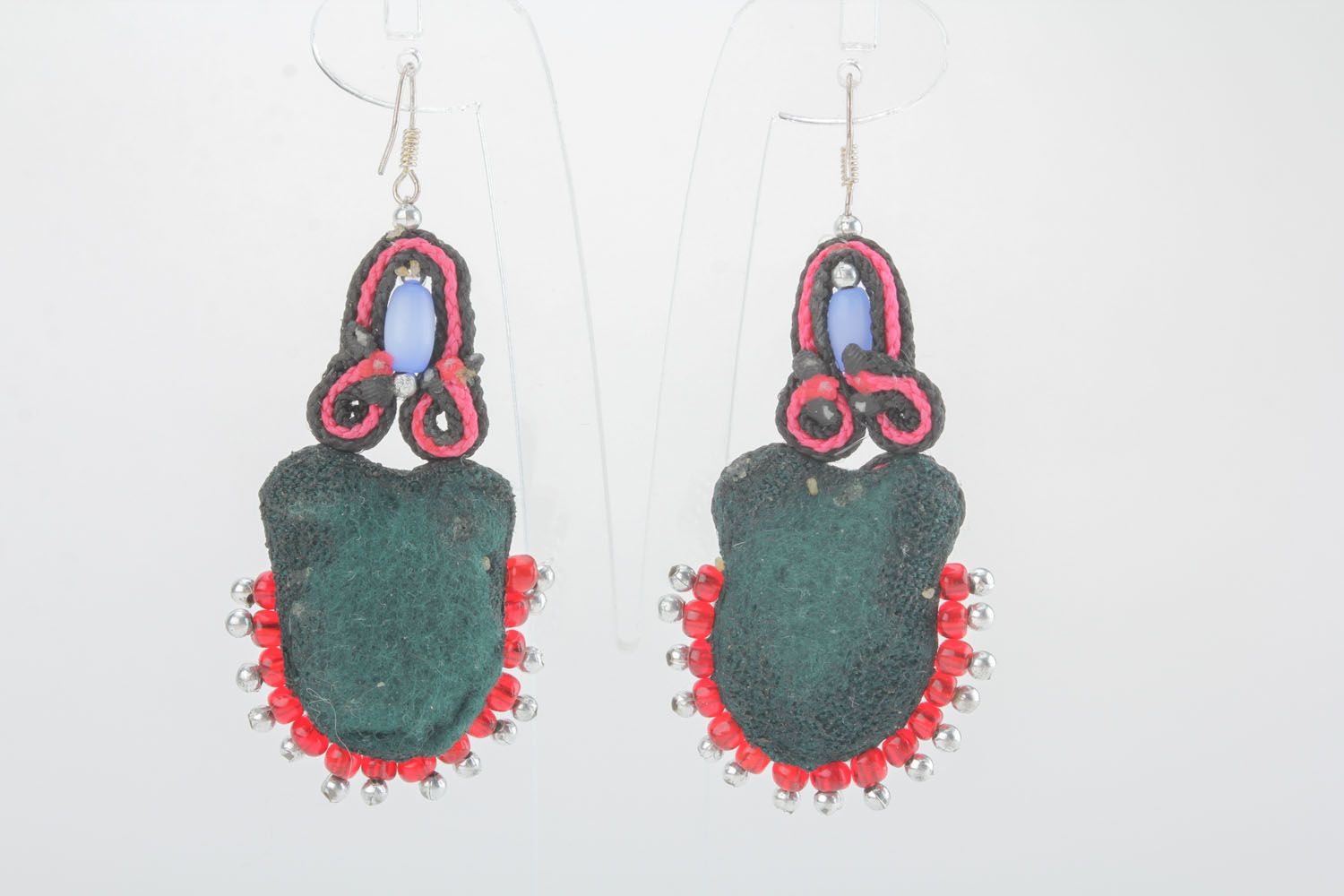 Soutache earrings with natural stones photo 2