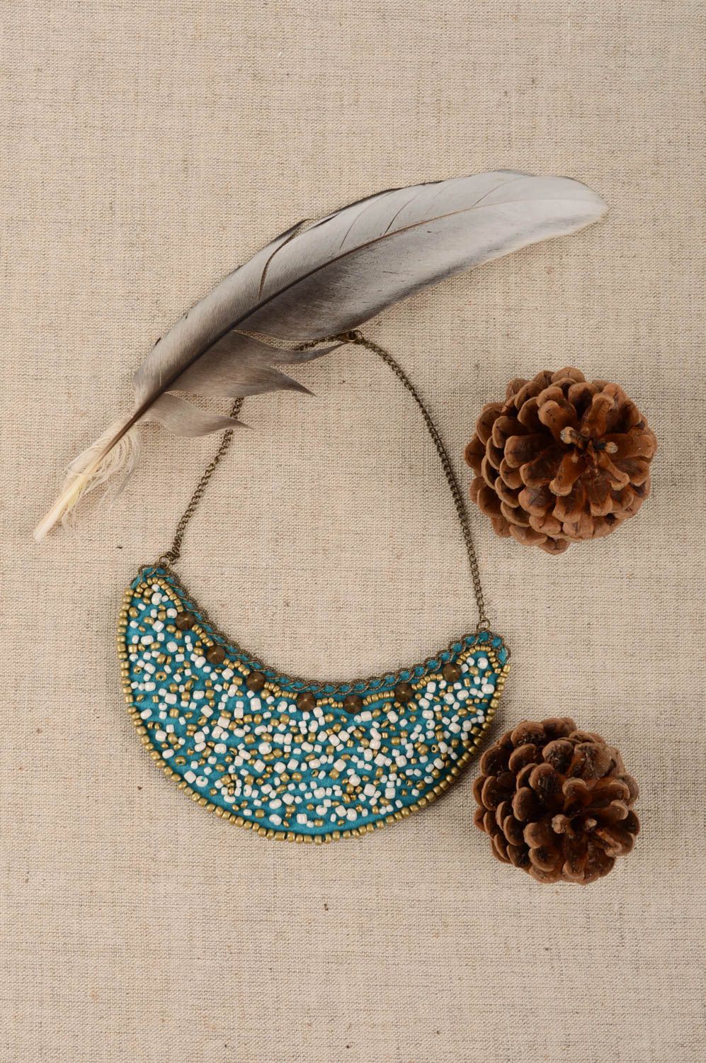 Beautiful textile necklace beaded stylish necklace handmade jewelry gift photo 1