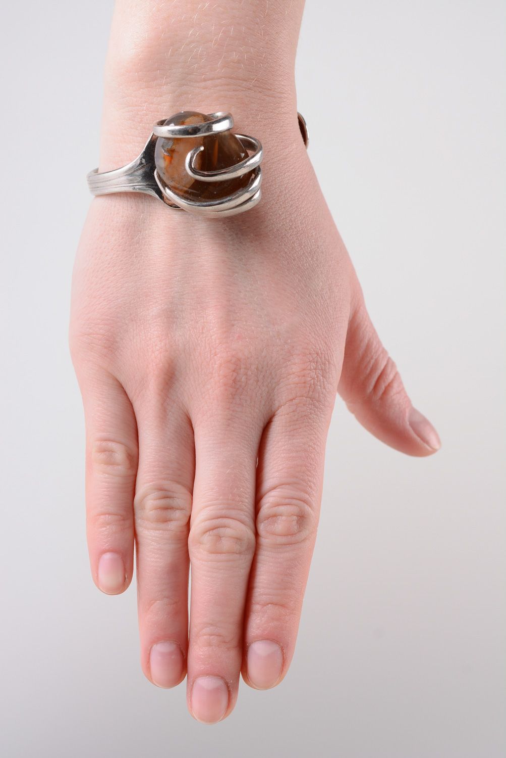 Bracelet en fourchette métallique et pierre naturelle fait main pour femme photo 3