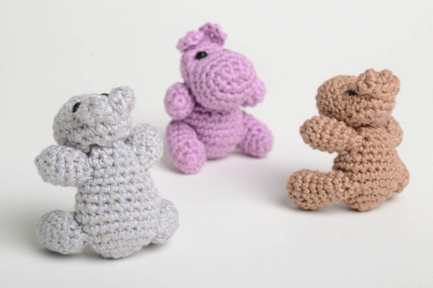 Peluches faites main Jouets au crochet hippopotames 3 pièces Cadeau enfant photo 2