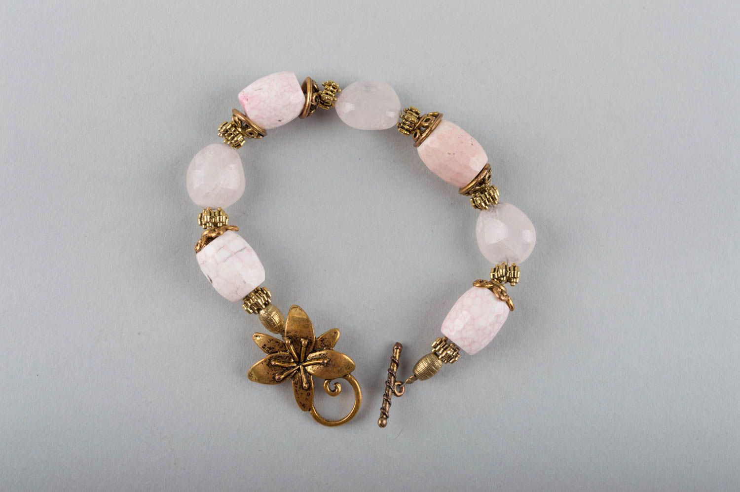Handmade brass bracelet with natural stones agate bracelet quartz accessory photo 3