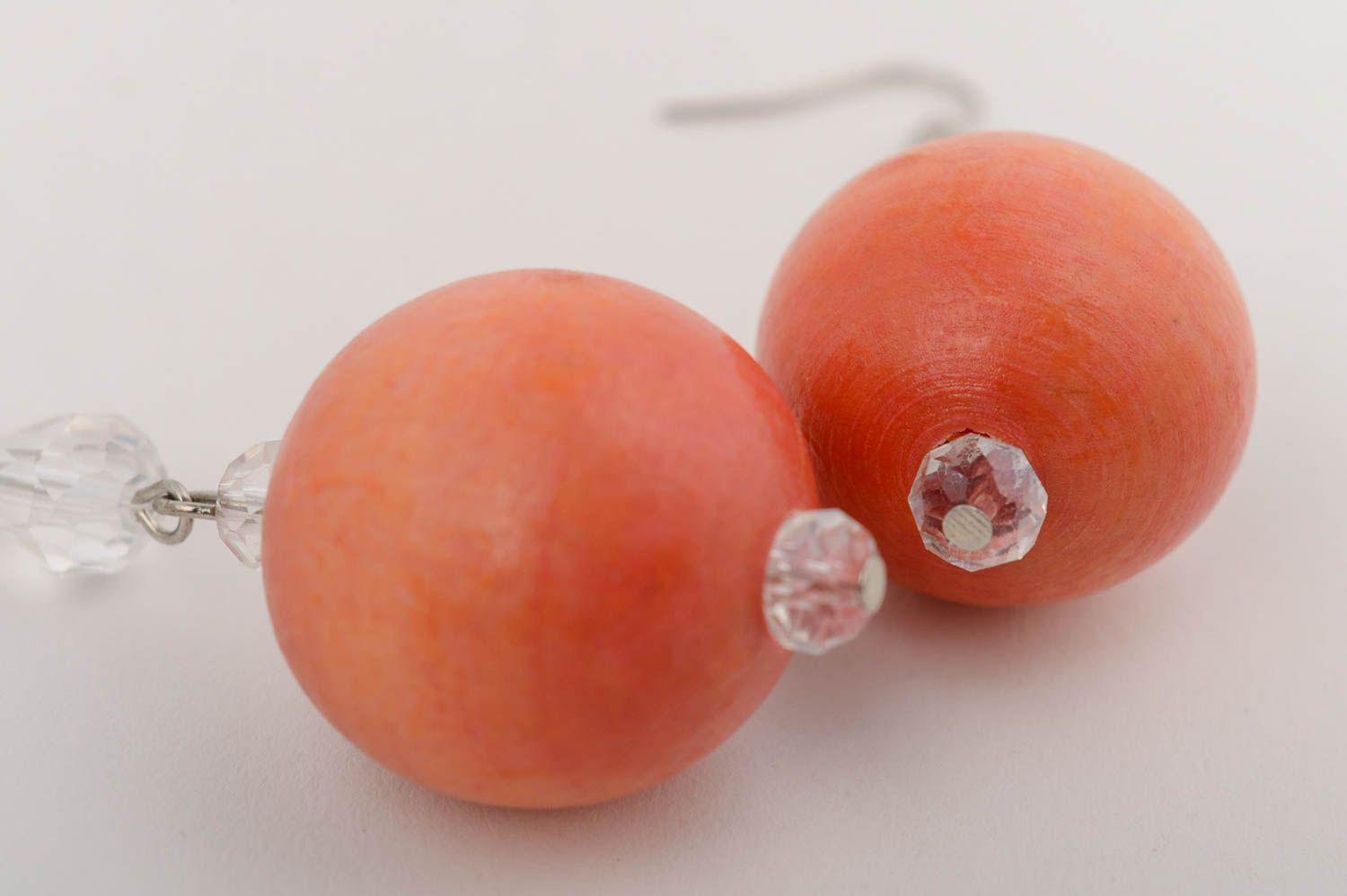 Gehänge Ohrringe aus Holz Kugeln mit Kristall Perlen klein schön handgefertigt foto 4