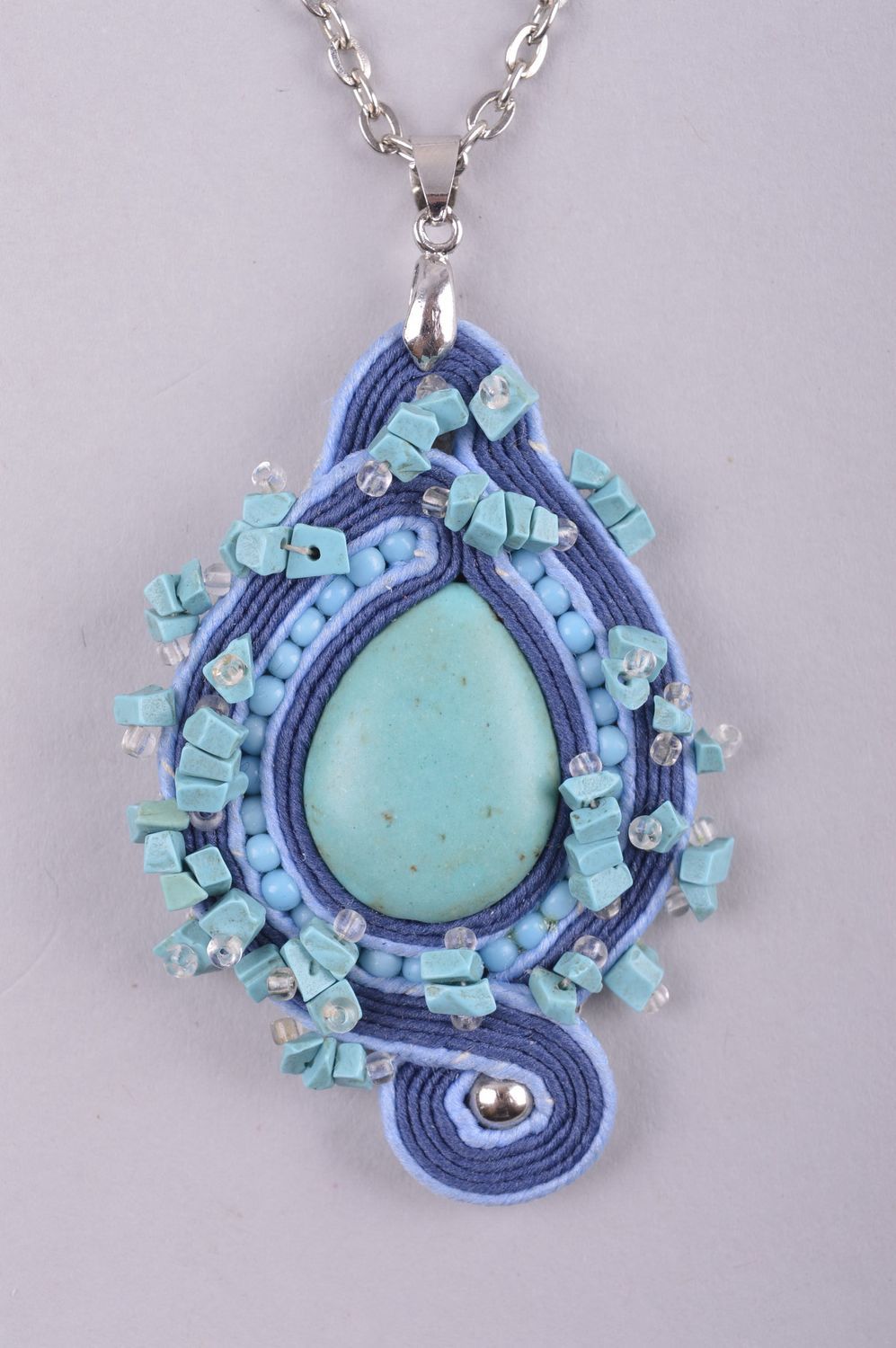 Beautiful handmade textile necklace cute beaded pendant artisan jewelry photo 4