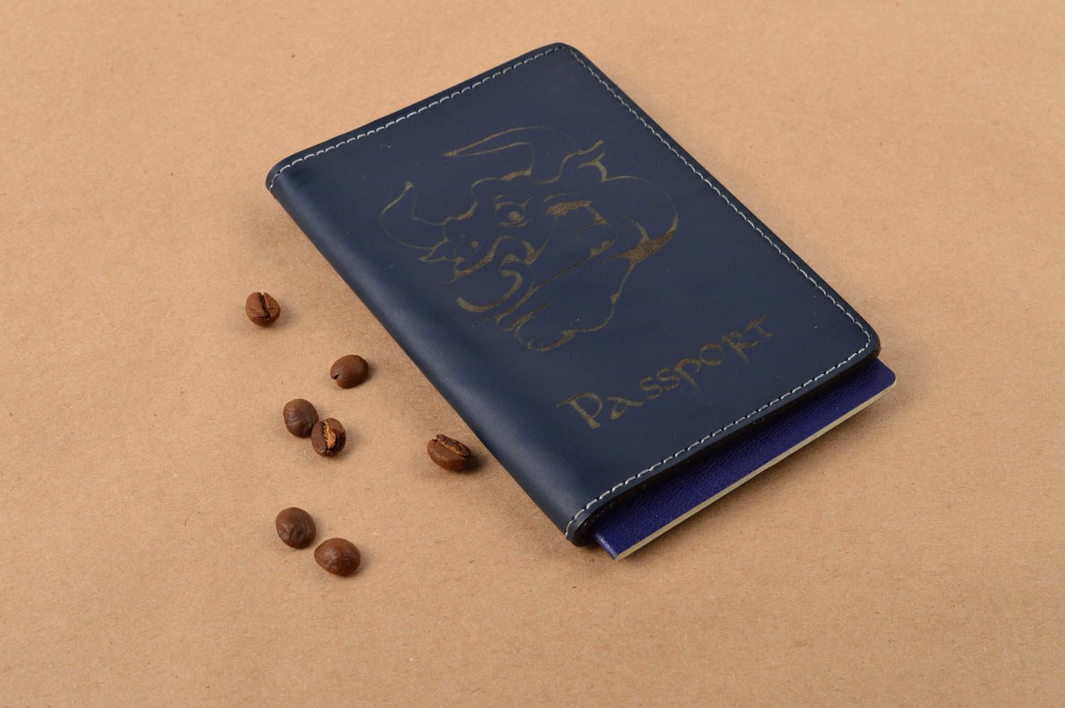 Обложка на паспорт ручной работы синяя необычный подарок кожаный аксессуар фото 5