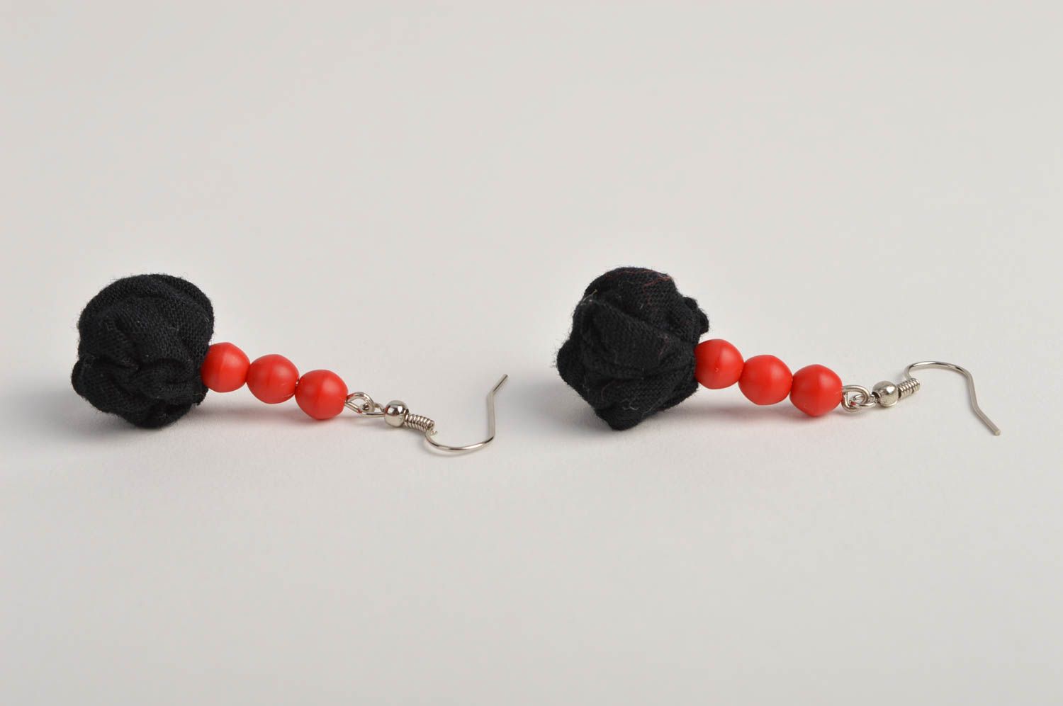 Handmade stylish earrings textile black earrings elegant evening jewelry photo 5