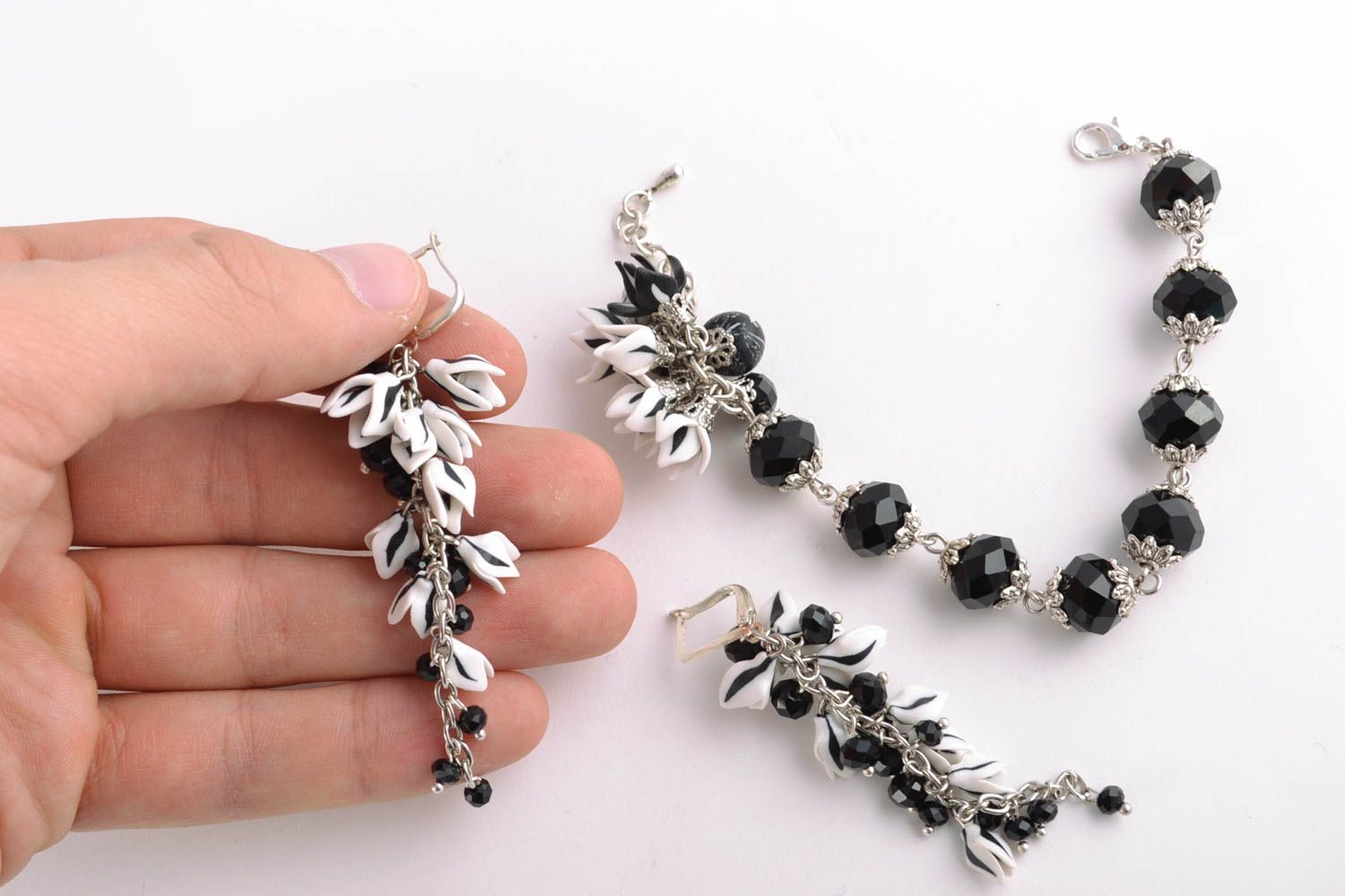 Black beads fashion chan bracelet and earrings set for mom photo 2