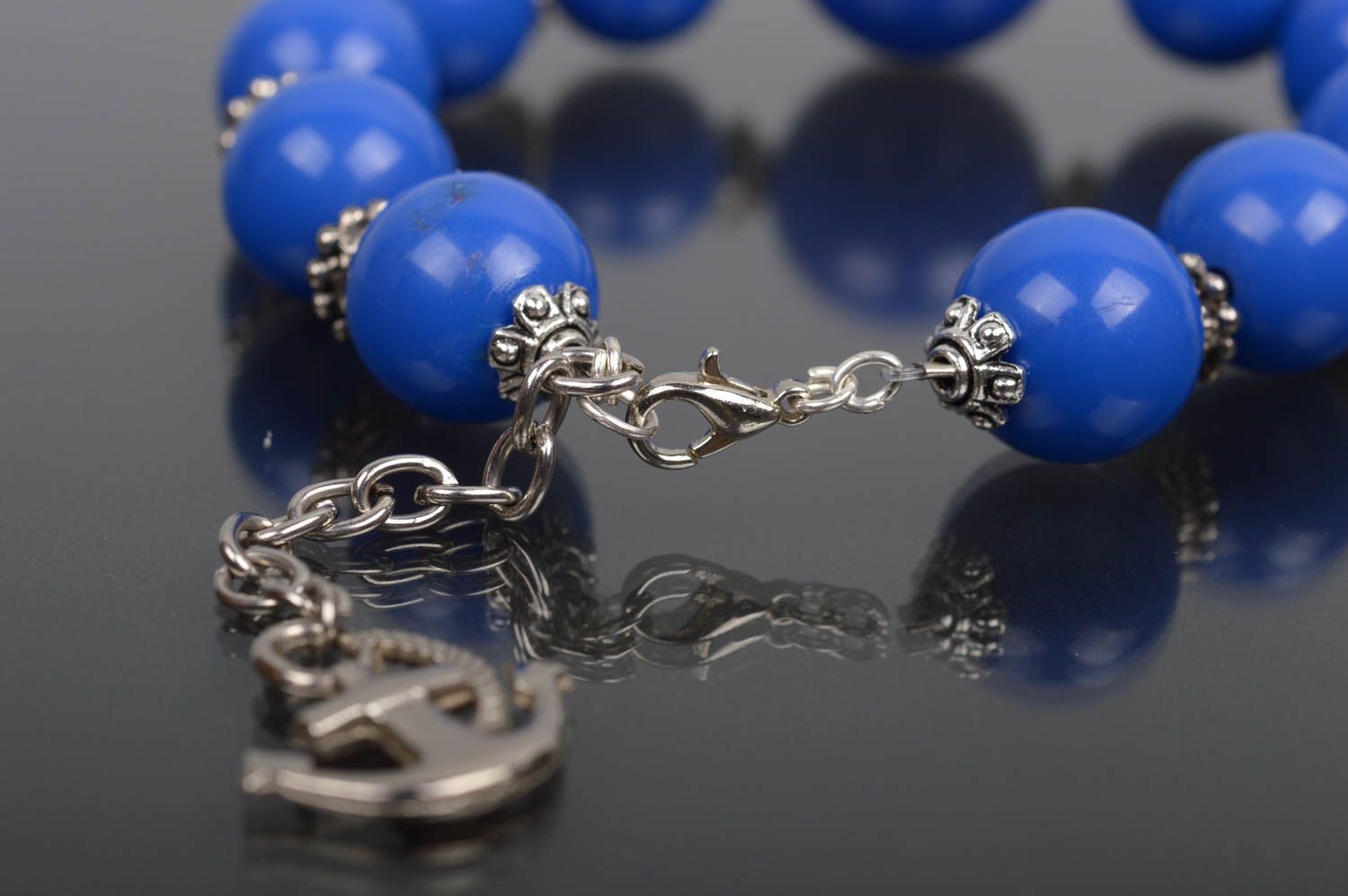 Bracelet boules Bijou fait main bleu avec ancre stylé Cadeau femme original photo 3