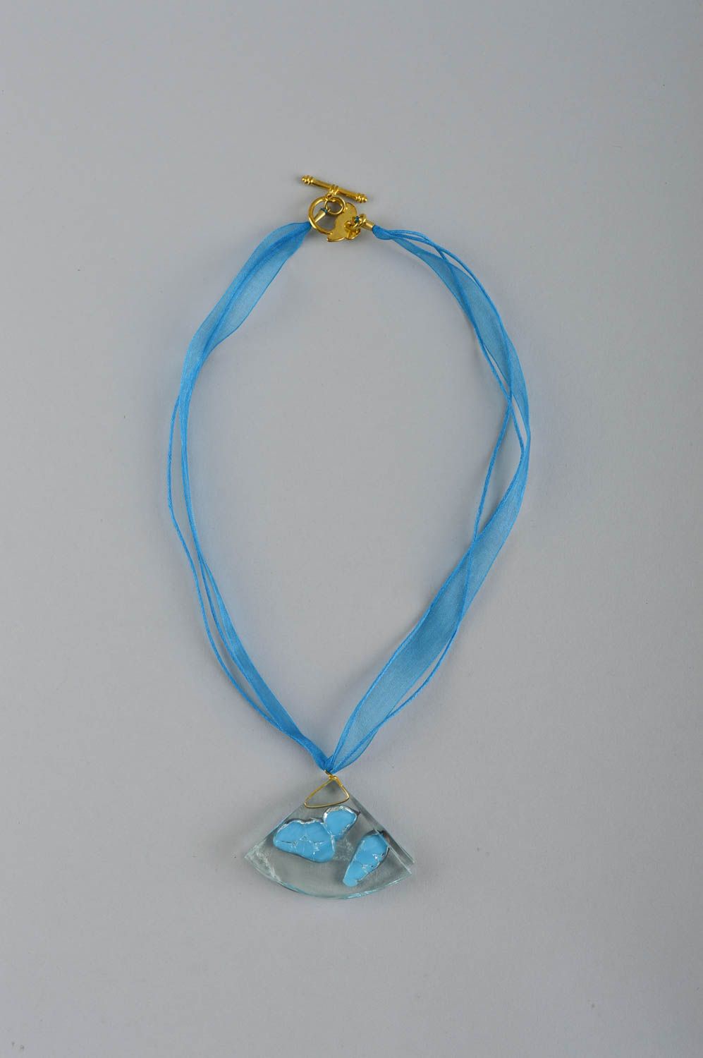 Pendentif verre Bijou fait main Accessoire femme original bleu design mignon photo 3