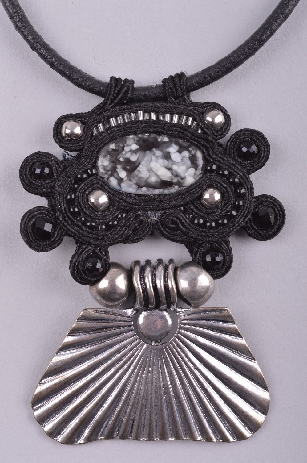 Beautiful handmade soutache textile necklace beaded pendant fashion trends photo 3