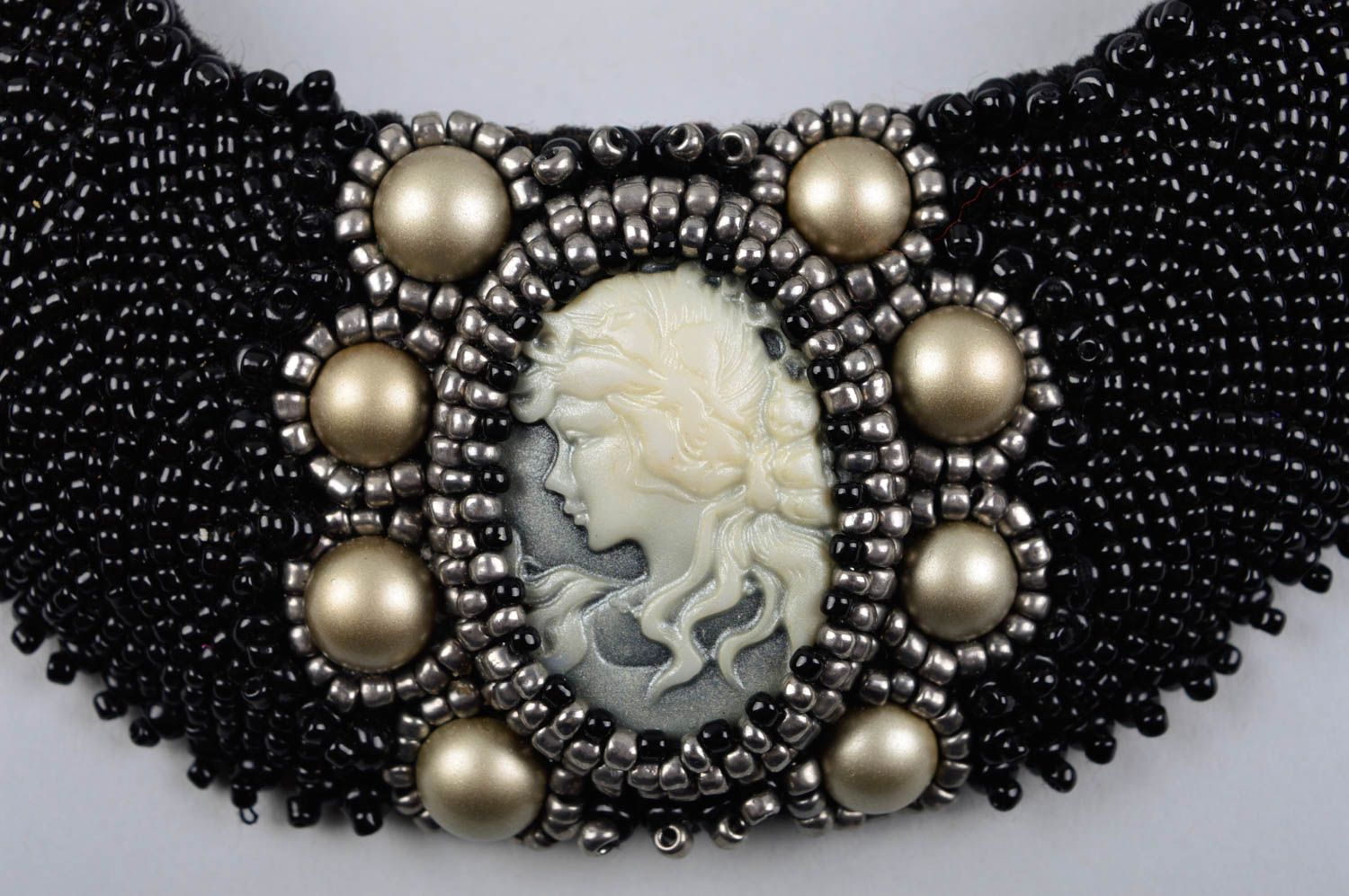 Handmade massive dark necklace unusual elegant necklace beaded stylish jewelry photo 4