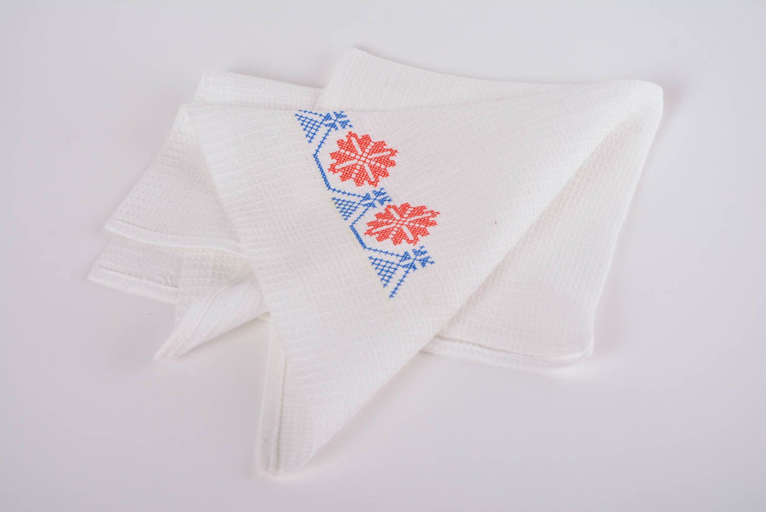 Cotton rectangular white napkin with machine embroidery handmade home decor photo 5