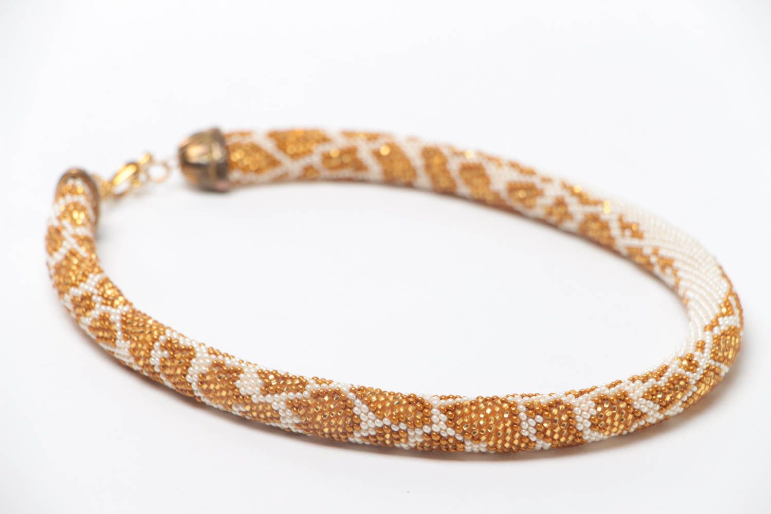 Handmade beaded cord necklace beautiful female white with gold python photo 3