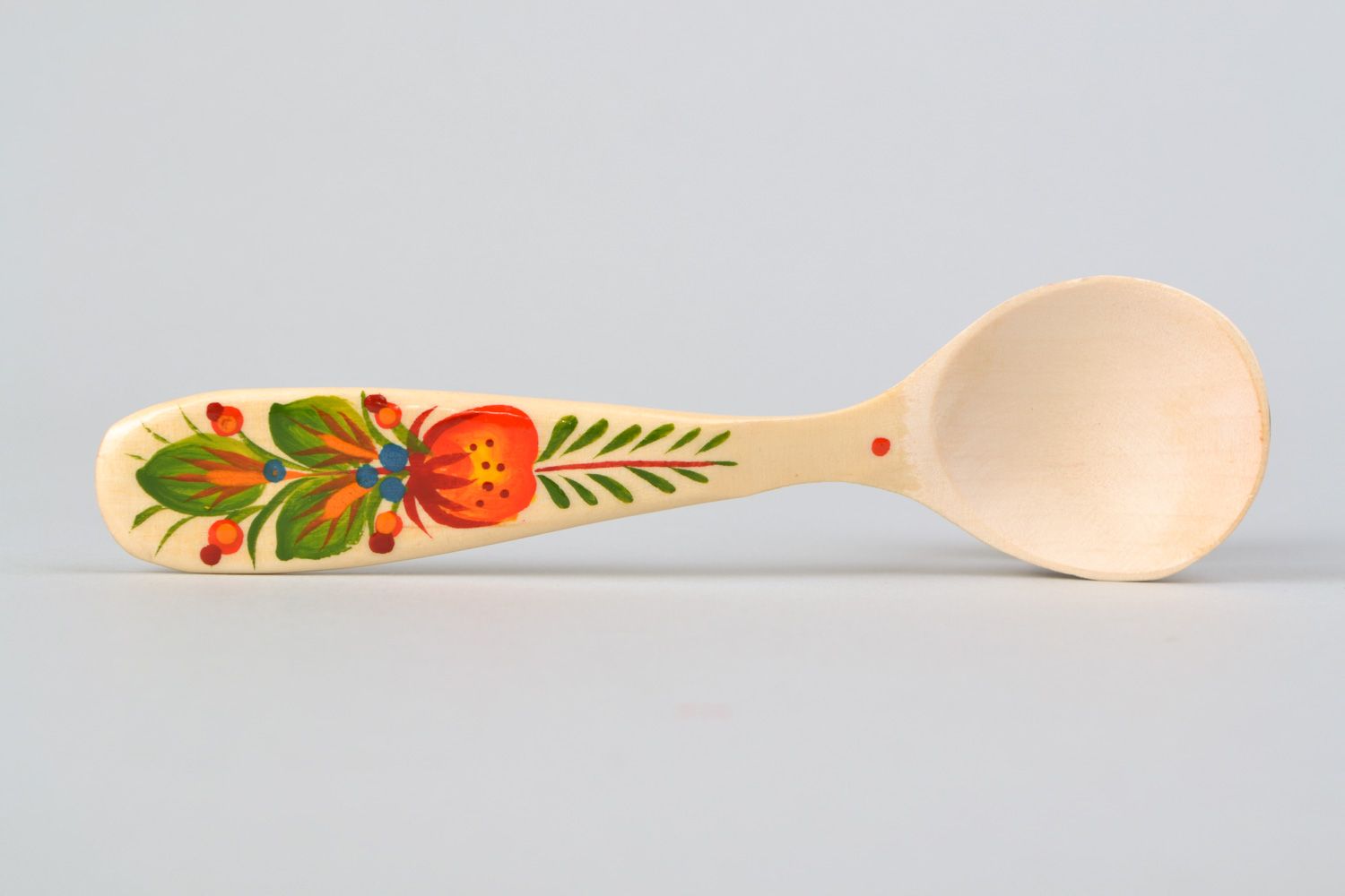 Handmade decorative natural wooden spoon with Petrikivka painting Briar photo 3