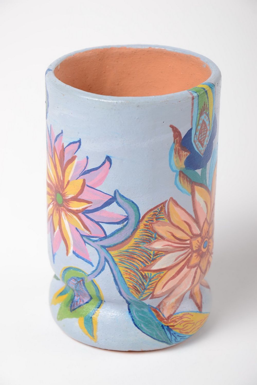 Глиняная ваза с росписью акриловыми красками ручной работы красивая 400 мл фото 4