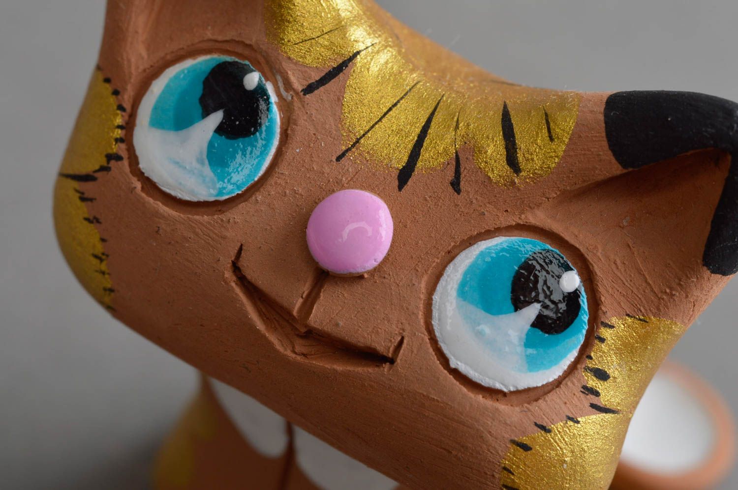 Figurine céramique chat jaune avec gamelle faite main décorative cadeau photo 5
