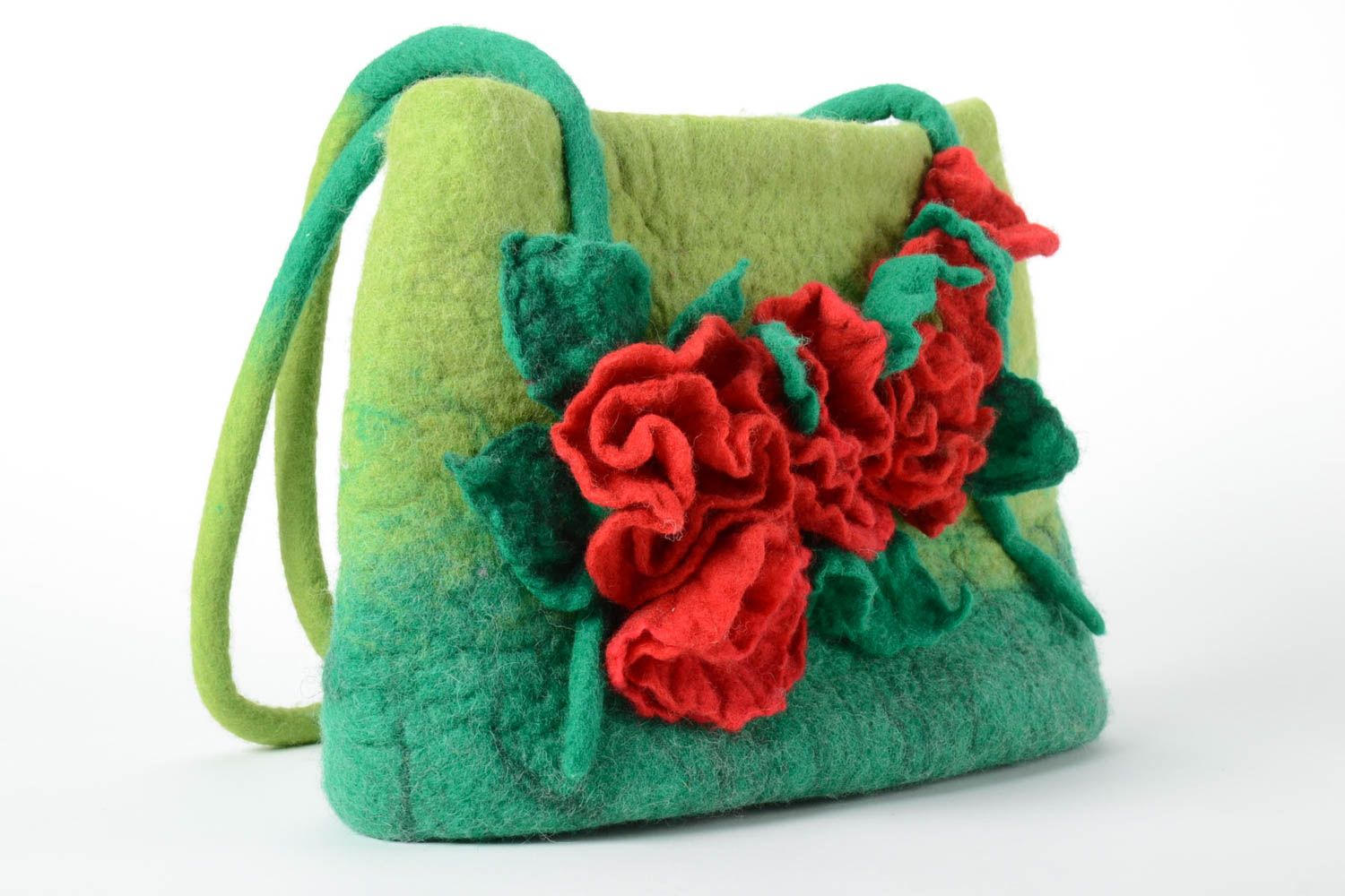 Сумка ручной работы женская сумка зеленая на плечо из шерсти сумка валяние фото 5