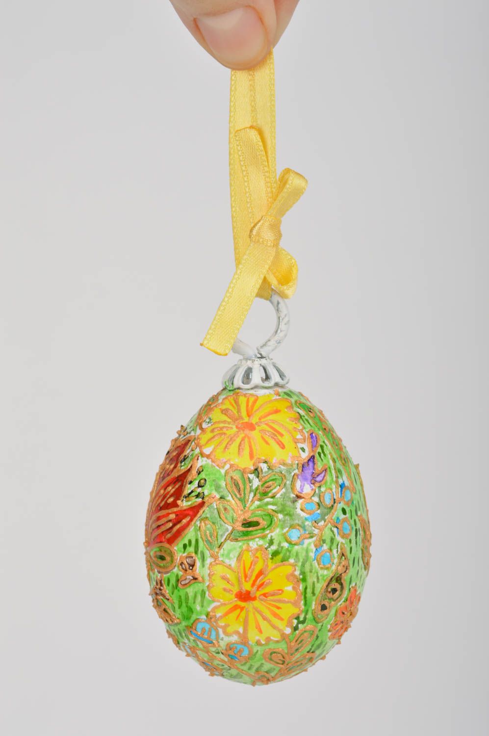 Beautiful handmade interior hanging wooden Easter egg painted with acrylics photo 3
